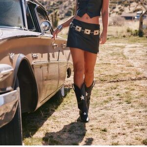 12th Tribe Black Mini Skirt WITH Silver Belt *Included*